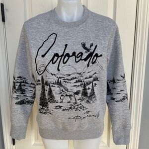 AVRA Los Angeles Colorado Gray Scenic Rocky Mountains Horse Crew Sweatshirt S